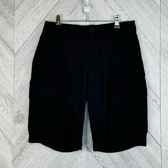 Under Armour Shorts Fish Hunter Cargo Black Mens Size 30 x 10" Inseam - Picture 1 of 5